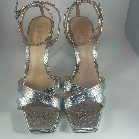 SCHUTZ Ava Rose Silver Leather Slingback Sandals 7B - Picture 10 of 11